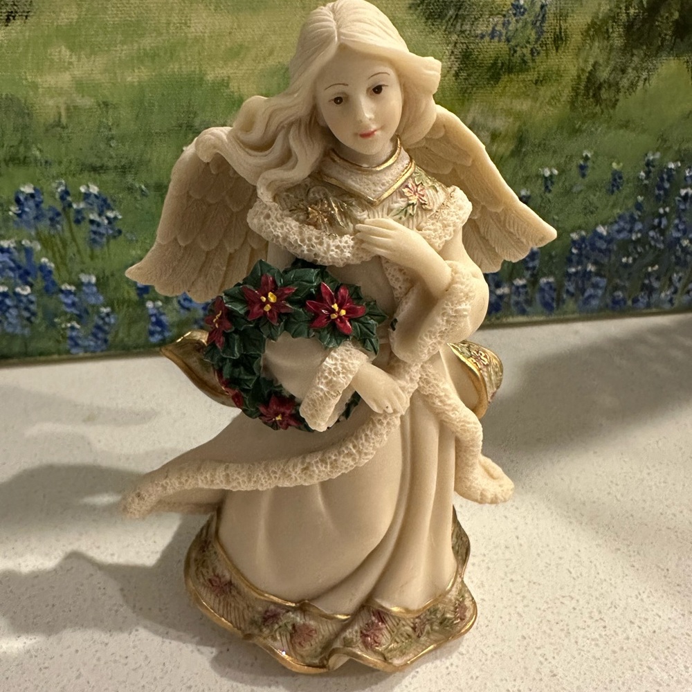Sarah’s Angels Elegant Cream Angel Figurine with floral wreath